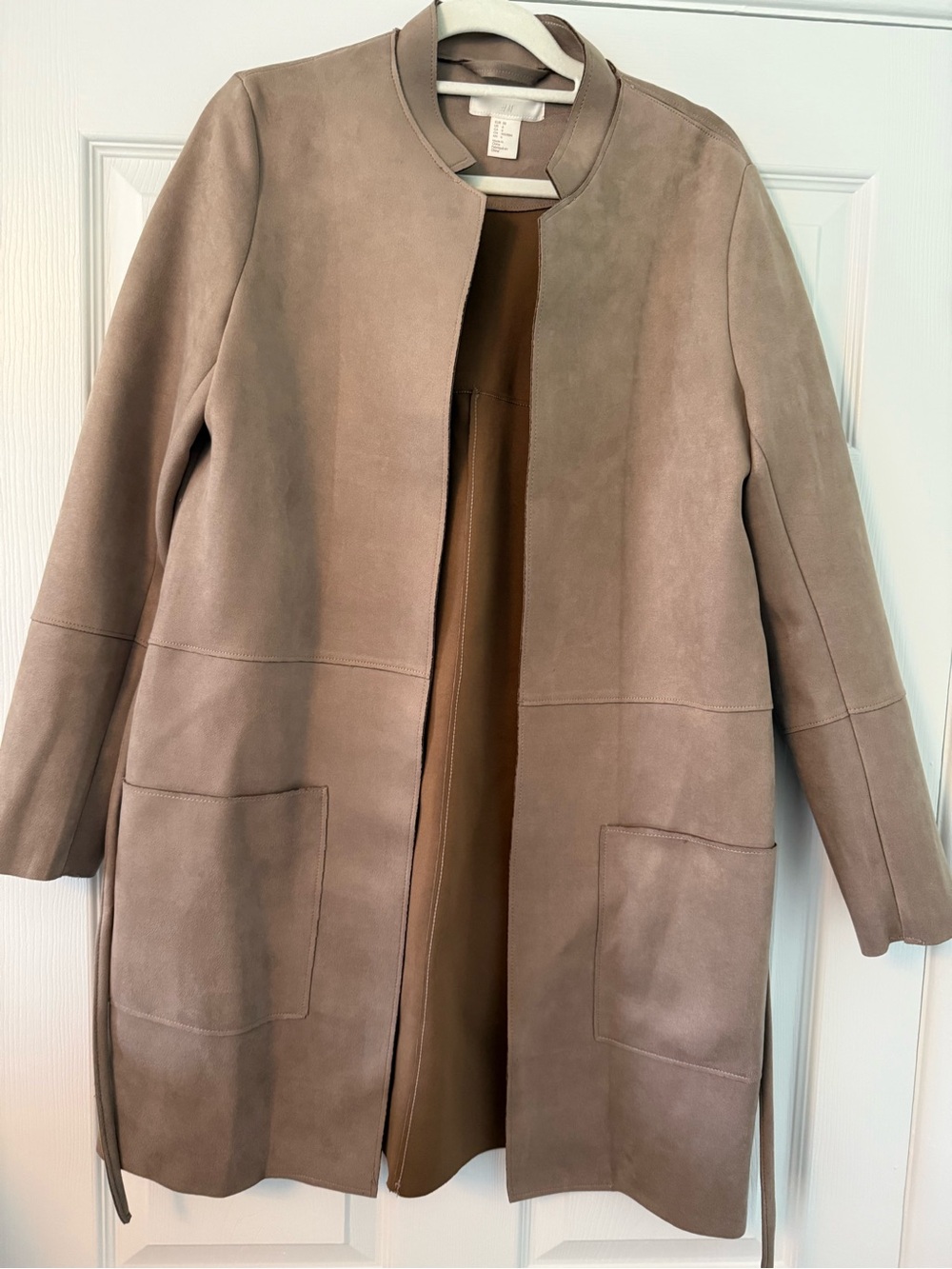 H&M Taupe Suede Collarless Trench Coat